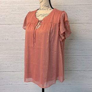 NWOT LC Lauren Conrad Tie Front Ruffled V-Neck Blouse